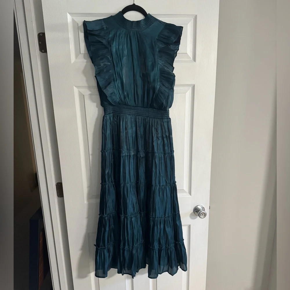 Lulus Take a Glance Emerald Green Tiered Mock Neck Midi Dress - Picture 3 of 8